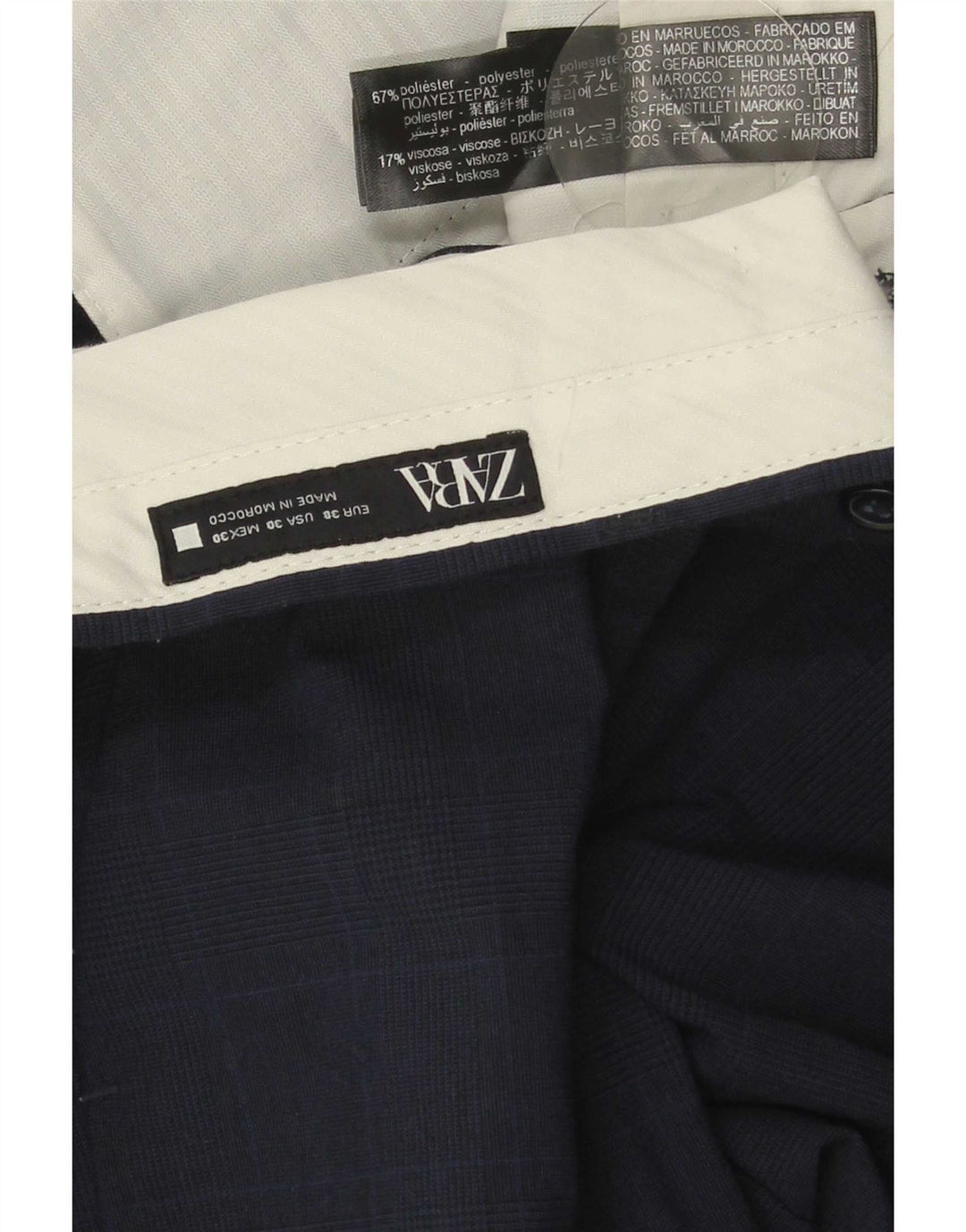 Męskie spodnie chino Zara EU 38 Small W30 L29 Granatowa, poliester w kratę