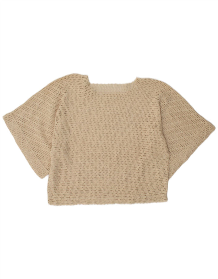 Vintage damski top Batwing prześwitujący UK 16, duży, beżowy