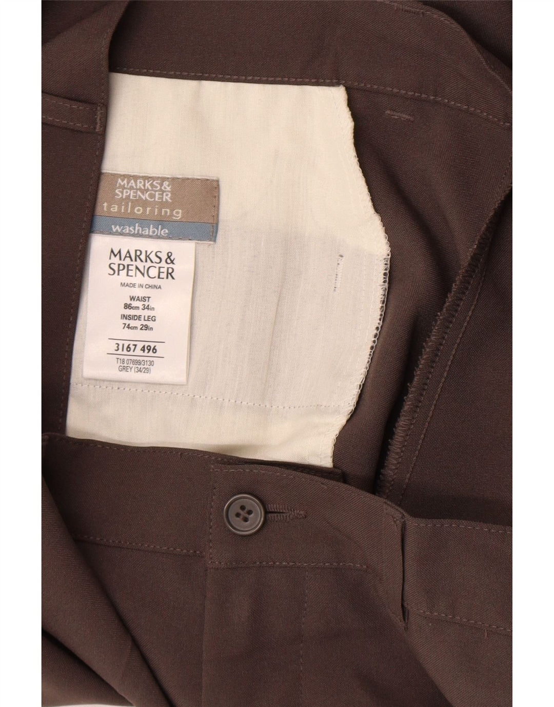 Męskie proste spodnie chino Marks & Spencer W34 L29 Brązowy poliester