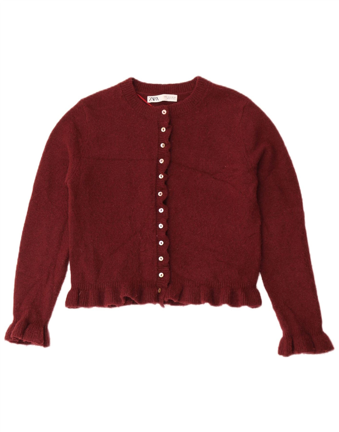 Damski sweter typu Crop Cardigan Zara UK 10, mały, bordowy poliester