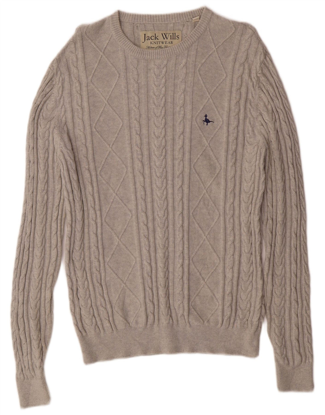 Jack Wills Męski sweter z okrągłym dekoltem, średnioszary, bawełniany klasyk