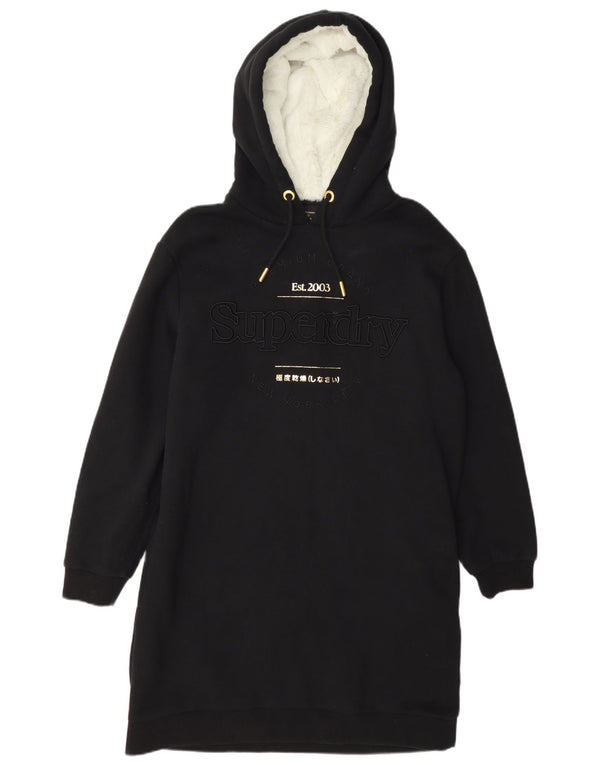 Damska graficzna sukienka z kapturem Superdry UK 14, duża, czarna, bawełniana