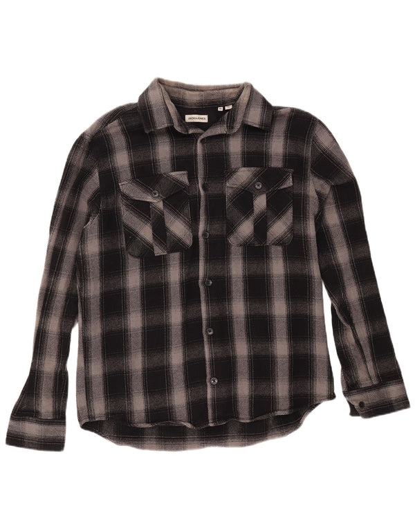 Męska koszula flanelowa JACK & JONES XL, czarna, bawełniana w kratę