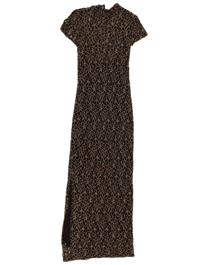 WALLIS Damska Petite Koronkowa Sukienka Maxi UK 8 Mała Czarna Kwiatowa Wiskoza