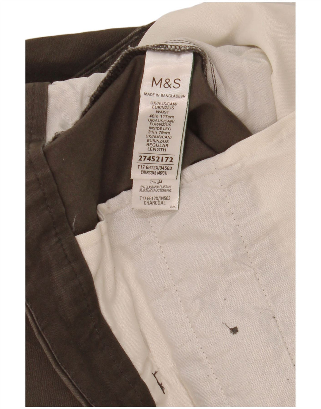 Męskie spodnie chino o regularnym kroju Marks & Spencer W46 L31 Szara bawełna