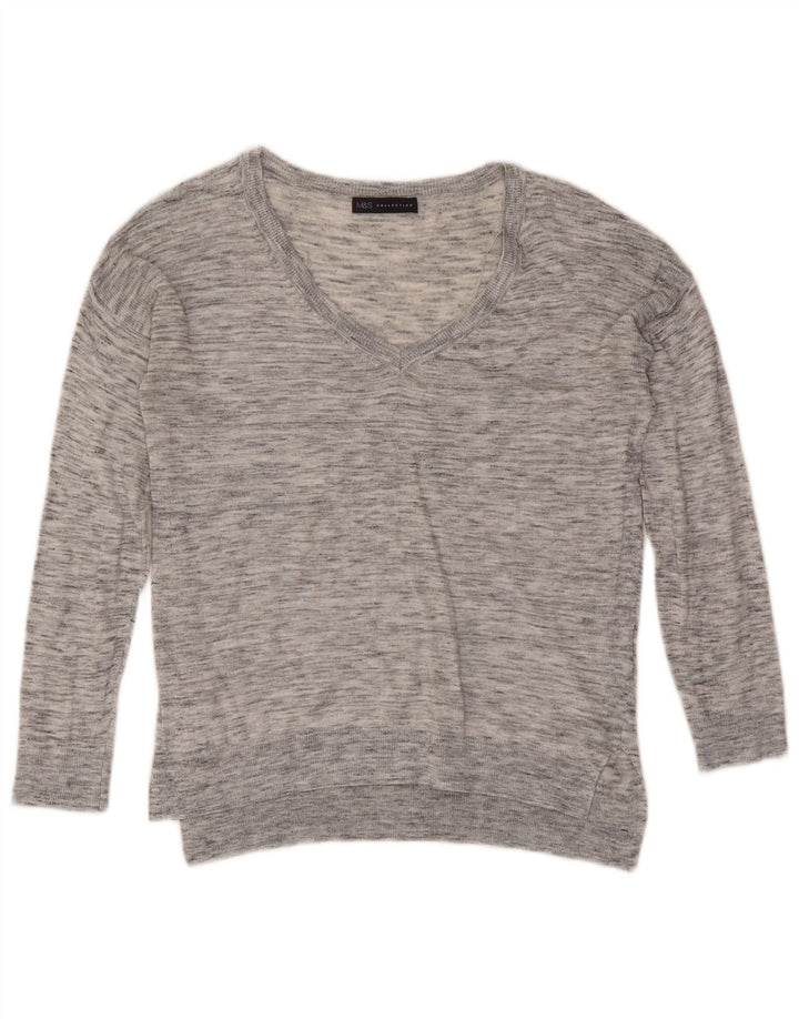 Marks & Spencer Damski sweter z dekoltem w kształcie litery V, UK 8, mały, szary, nakrapiany