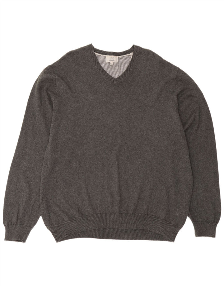 Marks & Spencer Męski sweter o regularnym kroju z dekoltem w kształcie litery V, 3XL, szara bawełna