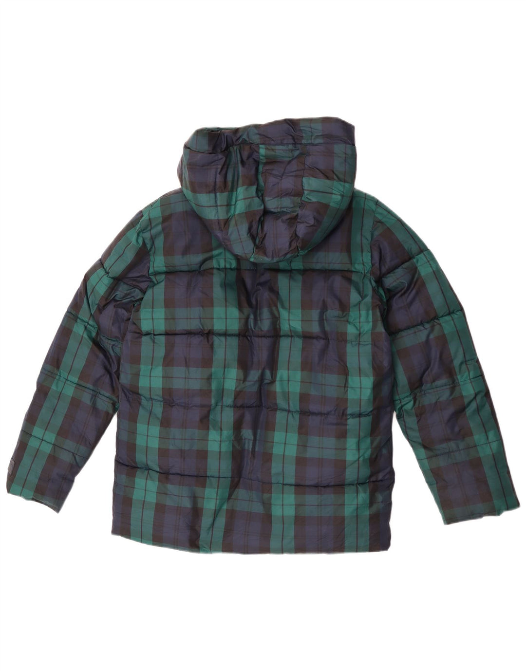 Wyściełana kurtka chłopięca Gap z kapturem, 13-14 lat, 2XL, granatowa, poliester w kratkę