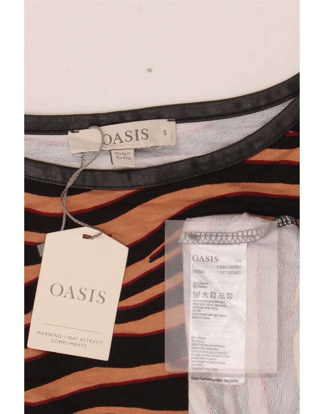 Damski top oversize Oasis z rękawem 3/4, UK 10, mały brązowy nadruk zwierzęcy