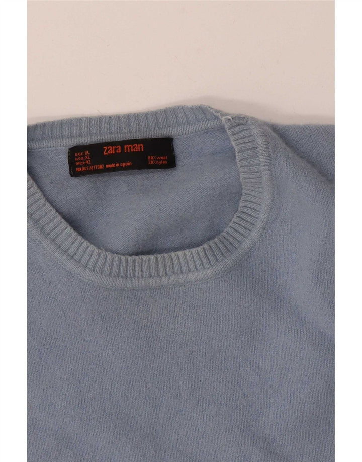 Męski sweter z okrągłym dekoltem Zara, mały, niebieski