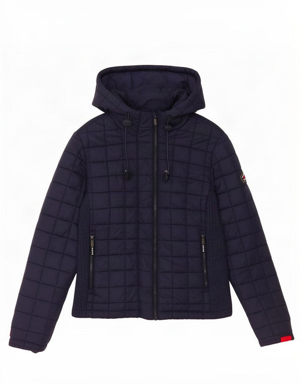Damska wyściełana kurtka z kapturem Superdry UK 14, duża, granatowa, nylonowa