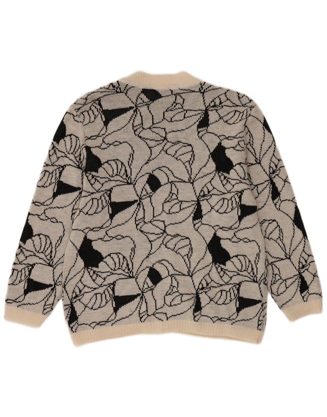Vintage damski sweter rozpinany w abstrakcyjny wzór UK 14, duży szary
