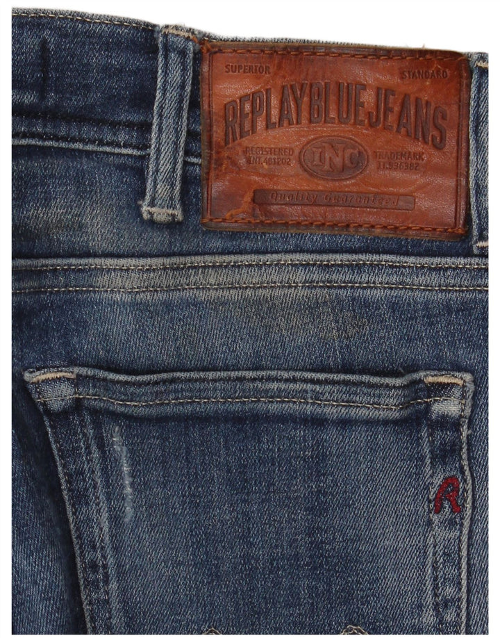 Damskie jeansy Replay Crop Distressed W30 L26 Niebieskie