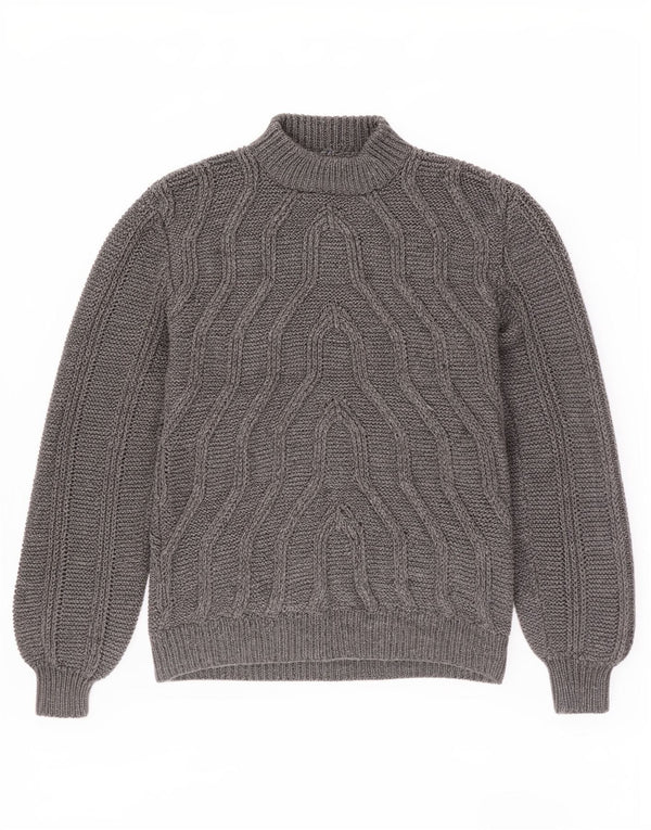 Vintage męski sweter z golfem, średnio szary, geometryczny