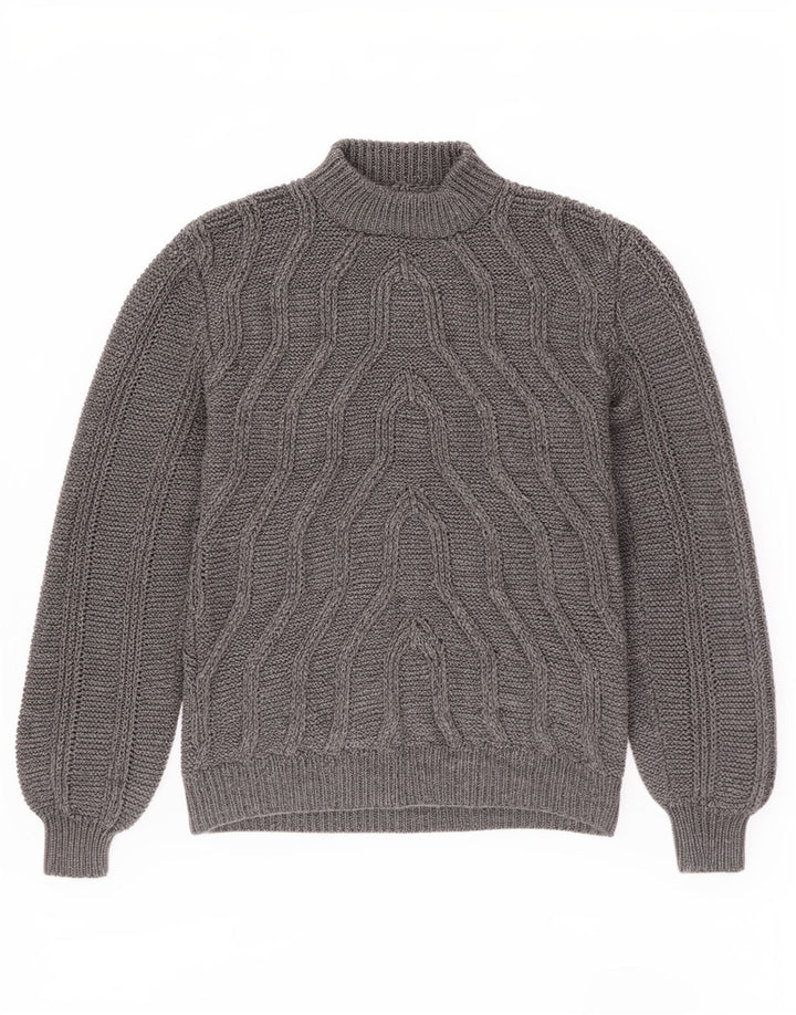 Vintage męski sweter z golfem, średnio szary, geometryczny