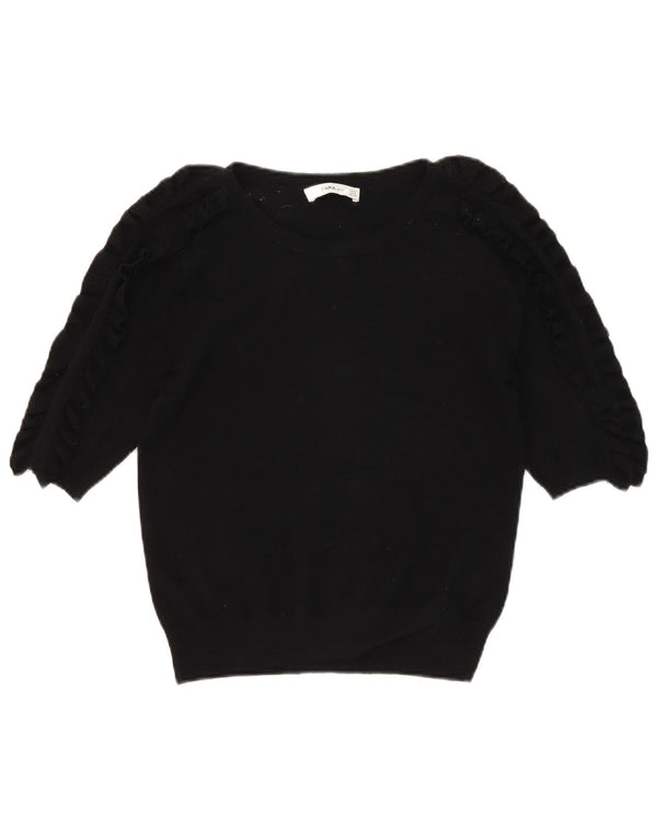 Zara Womens Short Sleeve Crew Neck Jumper Sweater UK 12 Medium Black