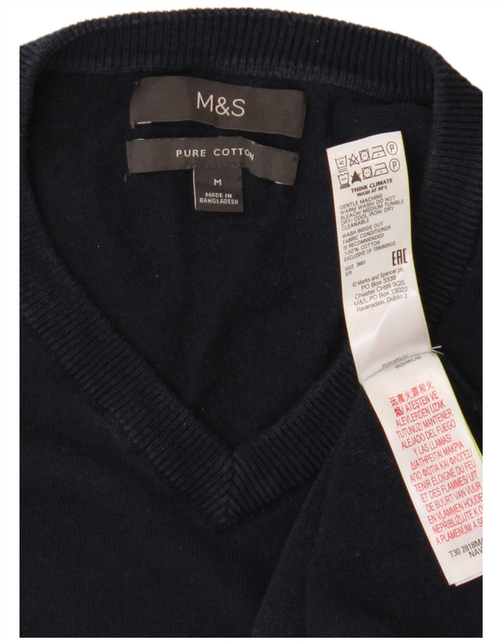 Marks & Spencer Męski sweter z dekoltem w kształcie litery V, średni granatowy, bawełniany