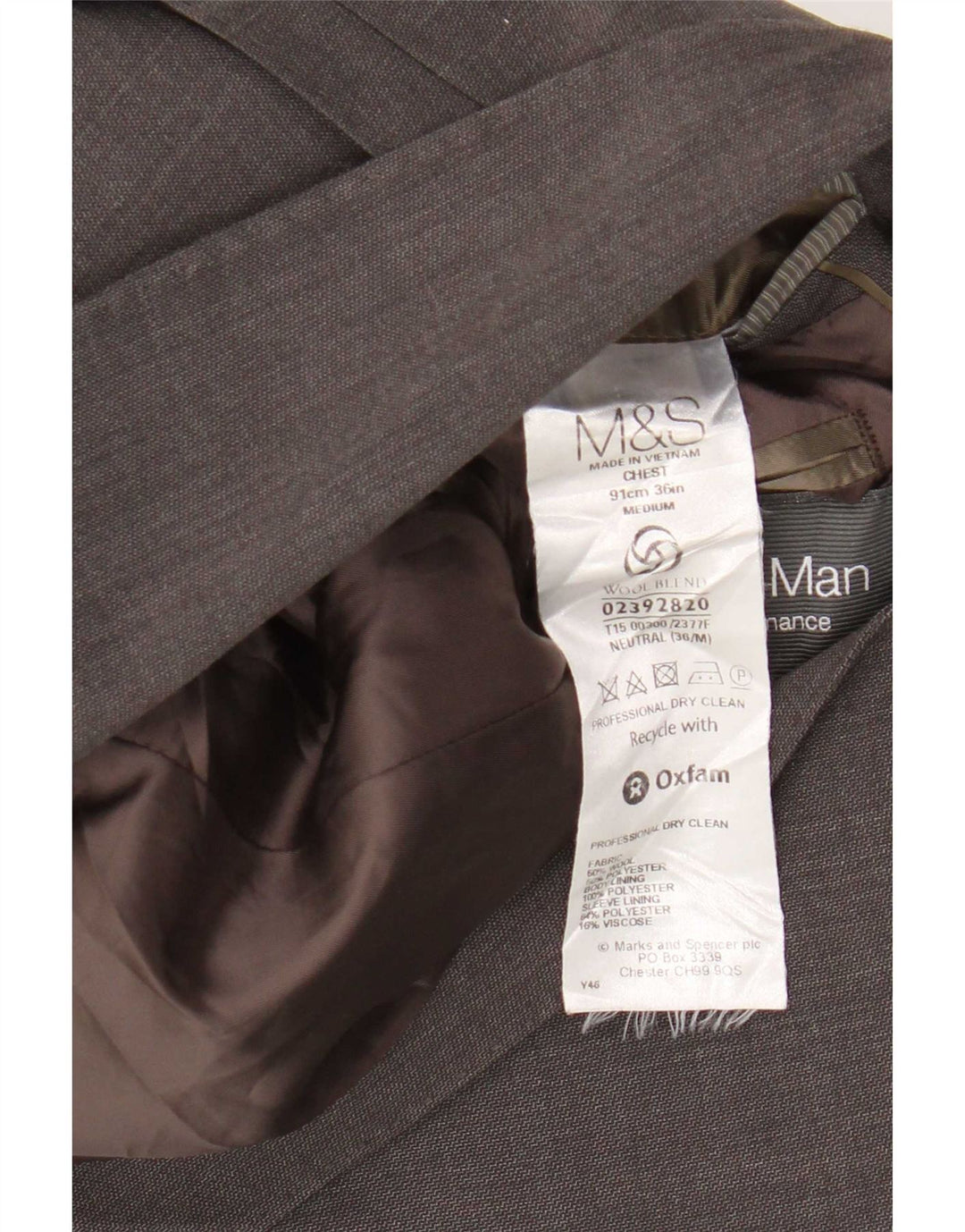 Marks & Spencer Męska marynarka zapinana na 2 guziki, UK 36, mała, szara wełna
