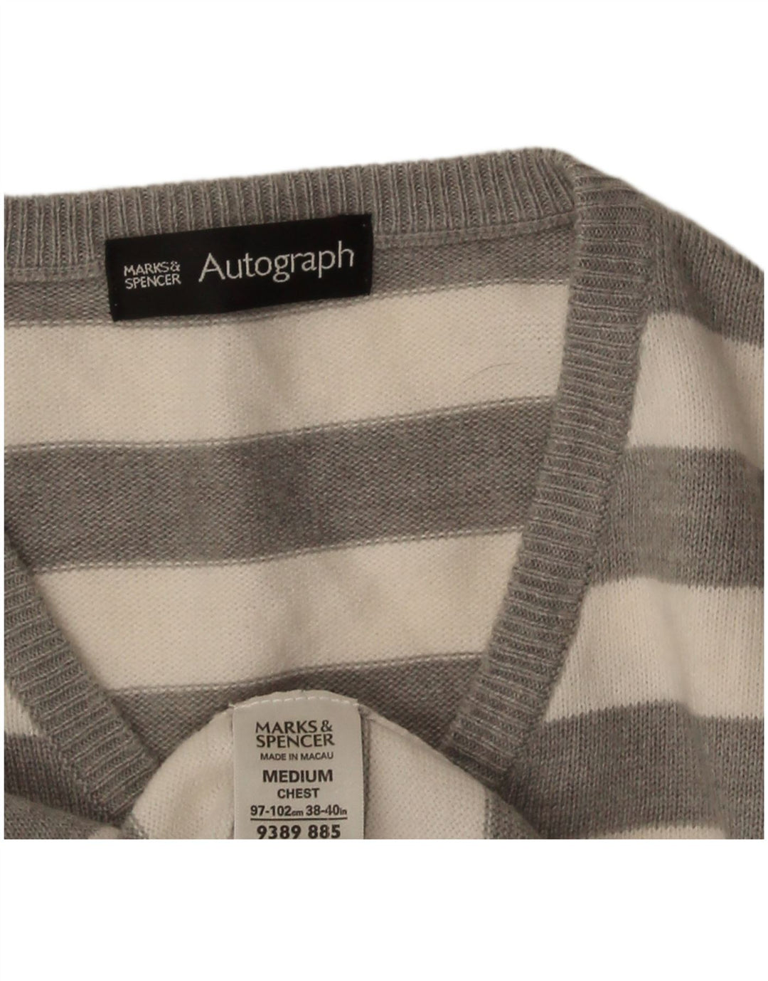 Marks & Spencer Męski sweter z dekoltem w kształcie litery V, z autografem, w średnie szare paski