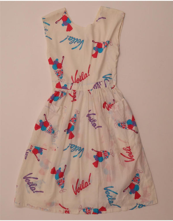 VINTAGE Womens Abstract Pattern Sleeveless A-Line Dress UK 8 Small White