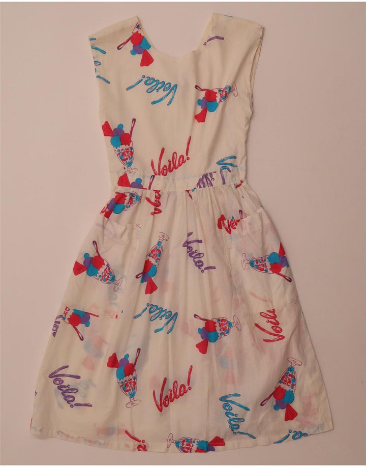 VINTAGE damska sukienka o linii A bez rękawów w abstrakcyjny wzór UK 8 mała biała