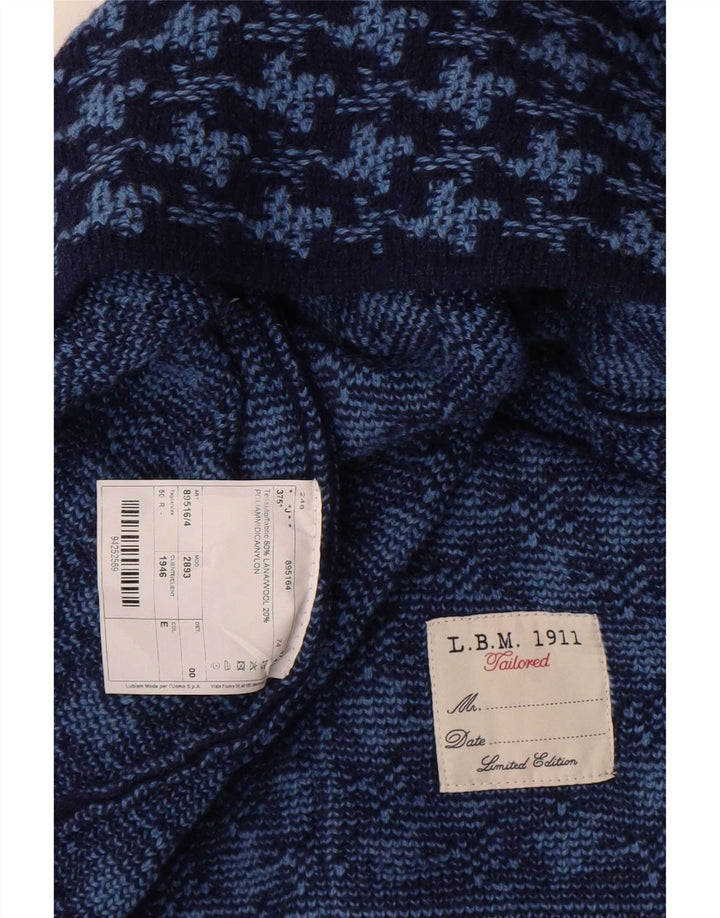 Vintage męski sweter kardigan IT 50 średni niebieski wełniany w pepitkę
