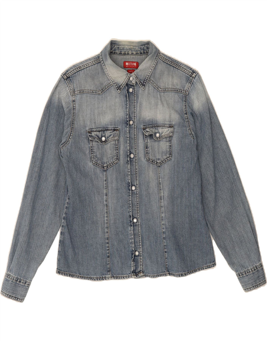MUSTANG Womens Denim Shirt UK 14 Large Blue Cotton Vintage Mustang and Second-Hand Mustang from Messina Hembry 