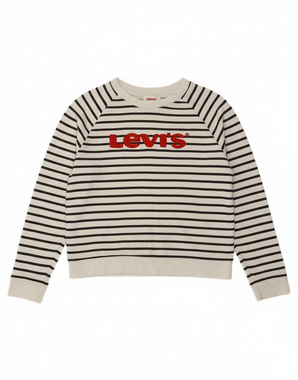 Levi's Womens Graphic Sweatshirt Jumper UK 14 Medium White Striped Nautical