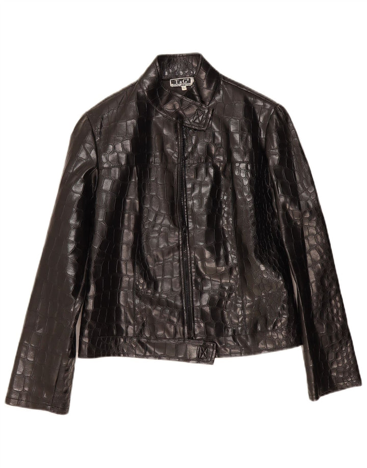 Damska kurtka bomberka w stylu vintage UK 14, duży czarny nadruk zwierzęcy