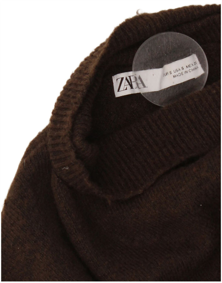 Sweter damski Zara z wywijanym dekoltem w kształcie skrzydła nietoperza, UK 10, mały brązowy