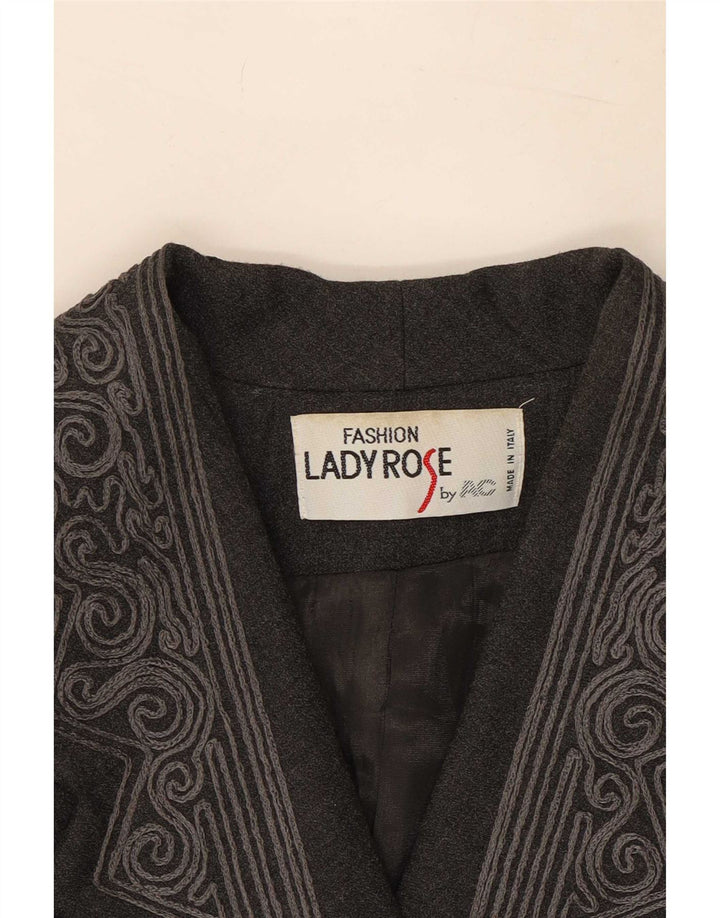 Vintage damska marynarka zapinana na 6 guzików IT 42, średnioszary poliester Paisley