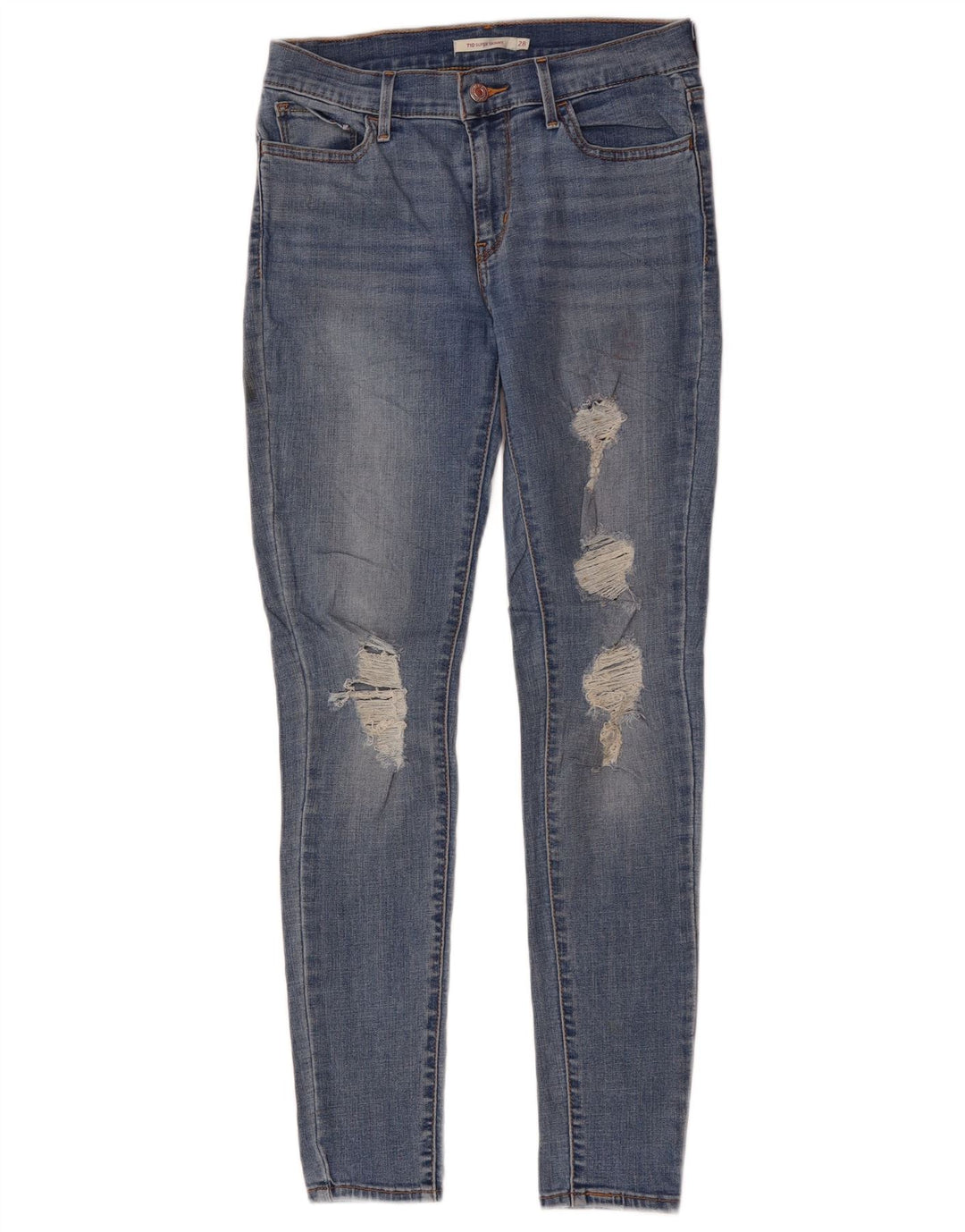 Damskie jeansy LEVI'S 710 w trudnej sytuacji, bardzo obcisłe, W28 L30, niebieski poliester