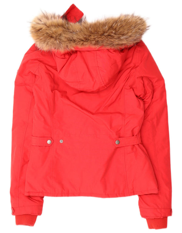 Damska ocieplana kurtka z kapturem Woolrich UK 10, mała, czerwona bawełna