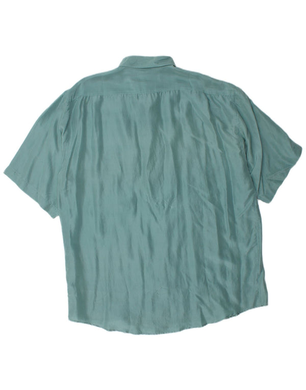 Koszula męska z krótkim rękawem w stylu vintage, rozmiar 43/44 XL, niebieski jedwab