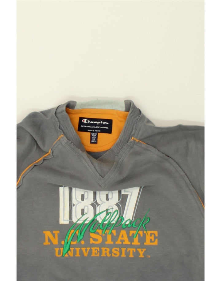 CHAMPION Boys Graphic Sweatshirt Jumper 7-8 Years Small Grey Cotton Vintage Champion and Second-Hand Champion from Messina Hembry 