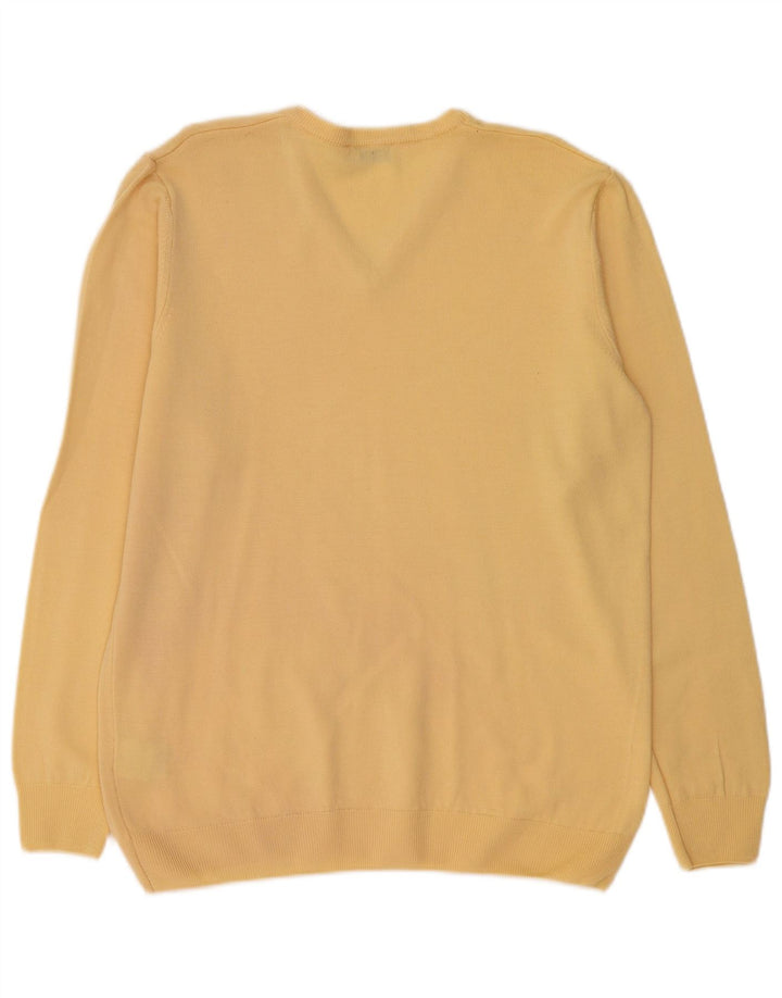 PETER HAHN Damski sweter z dekoltem w kształcie litery V, UK 16, duży, żółty, nowa wełna