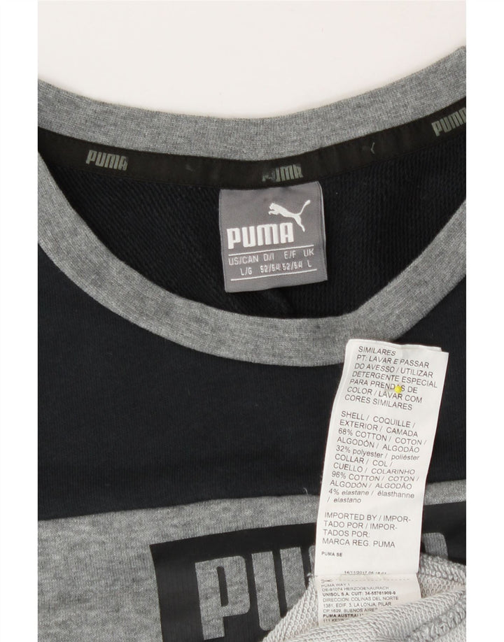 Męska koszulka Puma z grafiką z długim rękawem, duża, szara, bawełniana w bloki kolorów