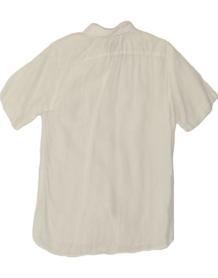 SLAM Mens Regular Fit Short Sleeve Shirt Medium White Linen Vintage Slam and Second-Hand Slam from Messina Hembry 