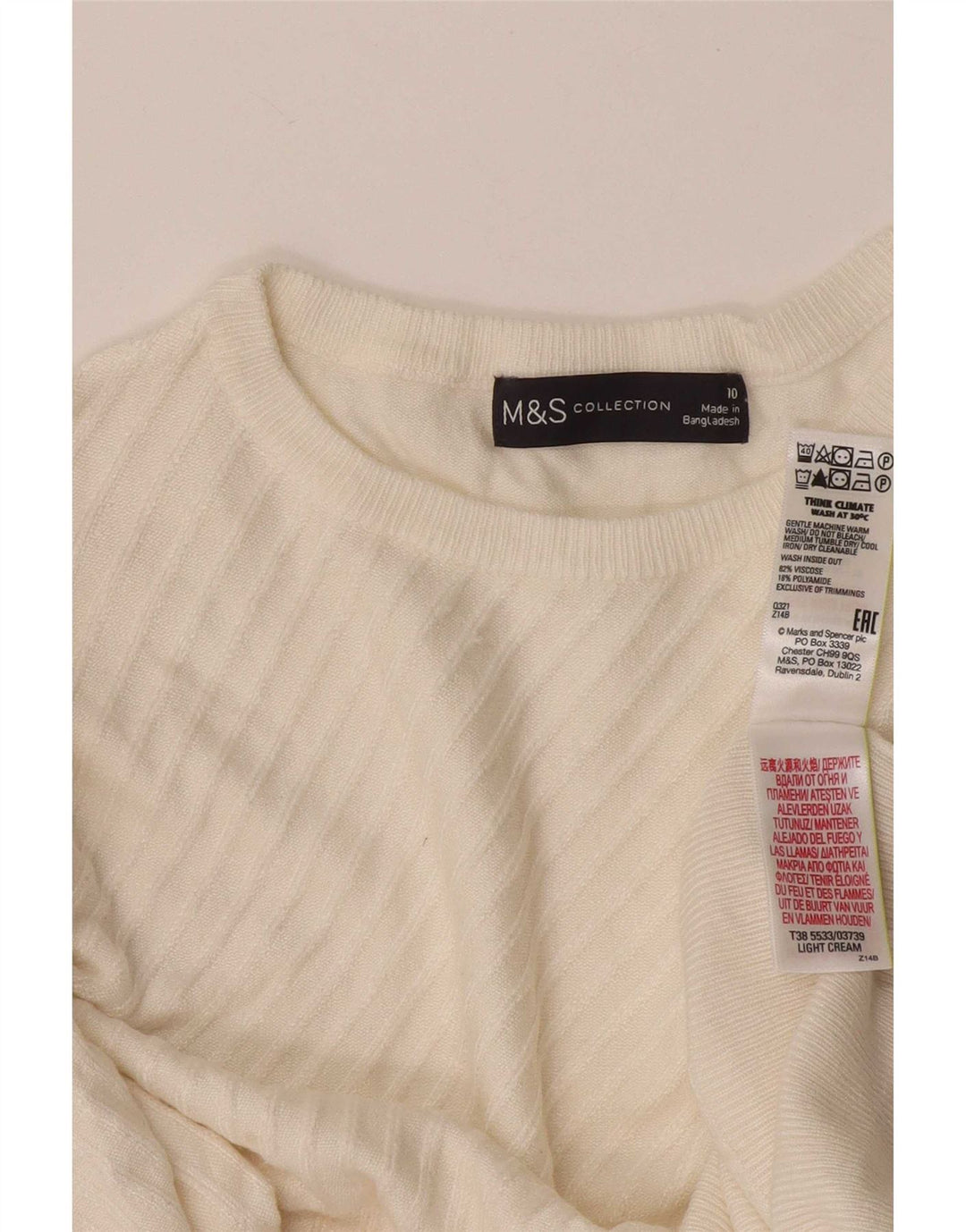Marks & Spencer Damski sweter z okrągłym dekoltem UK 10 Small, biała wiskoza