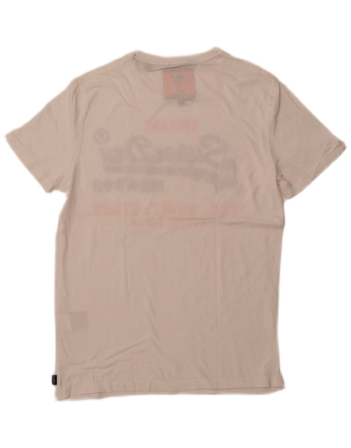 SUPERDRY Męski T-shirt z grafiką, duży, biały, bawełniany