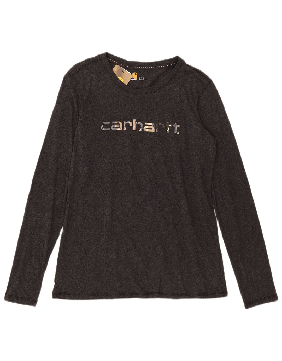 Damski top graficzny Carhartt z długim rękawem US 4/6, mały, szary, bawełniany