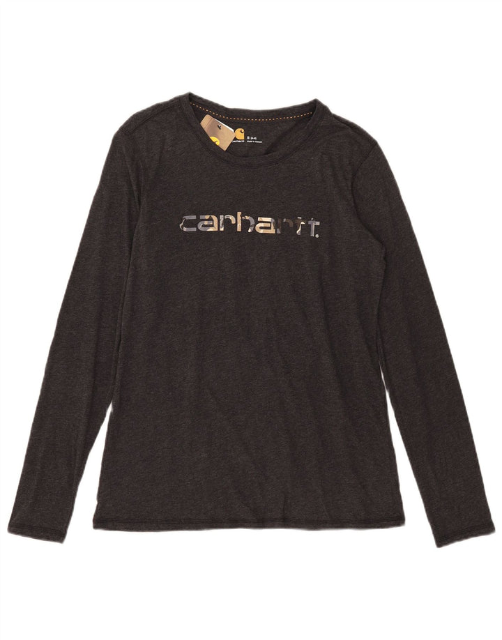 Damski top graficzny Carhartt z długim rękawem US 4/6, mały, szary, bawełniany