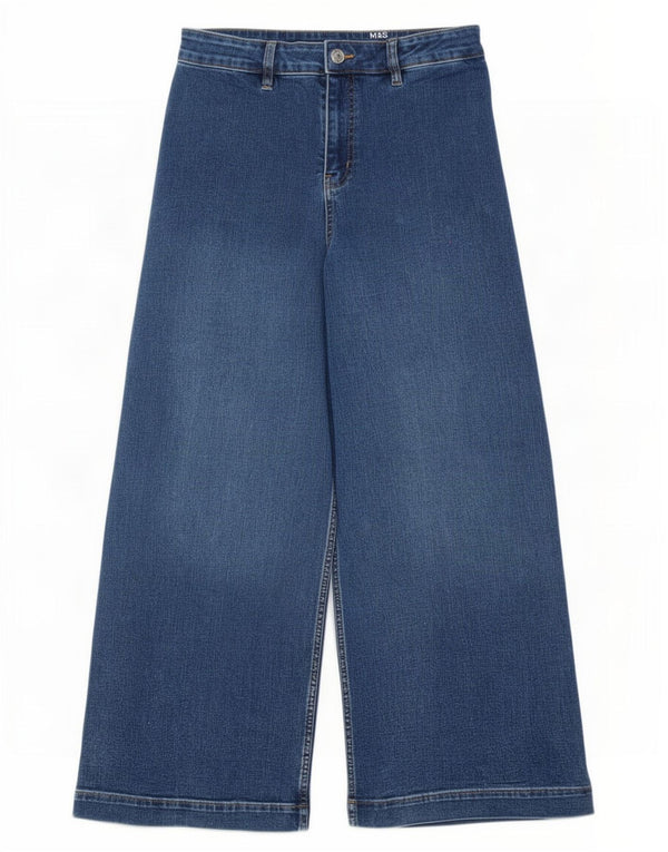 Marks & Spencer Damskie jeansy z wysokim stanem i szeroką nogawką UK 12 Medium W30 L27 Niebieskie