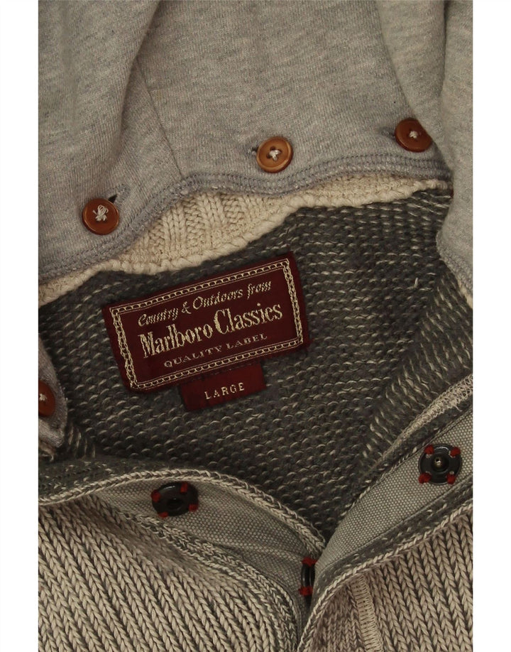 Marlboro Classics Męski sweter z kapturem i guzikami, duży, szary, bawełniany