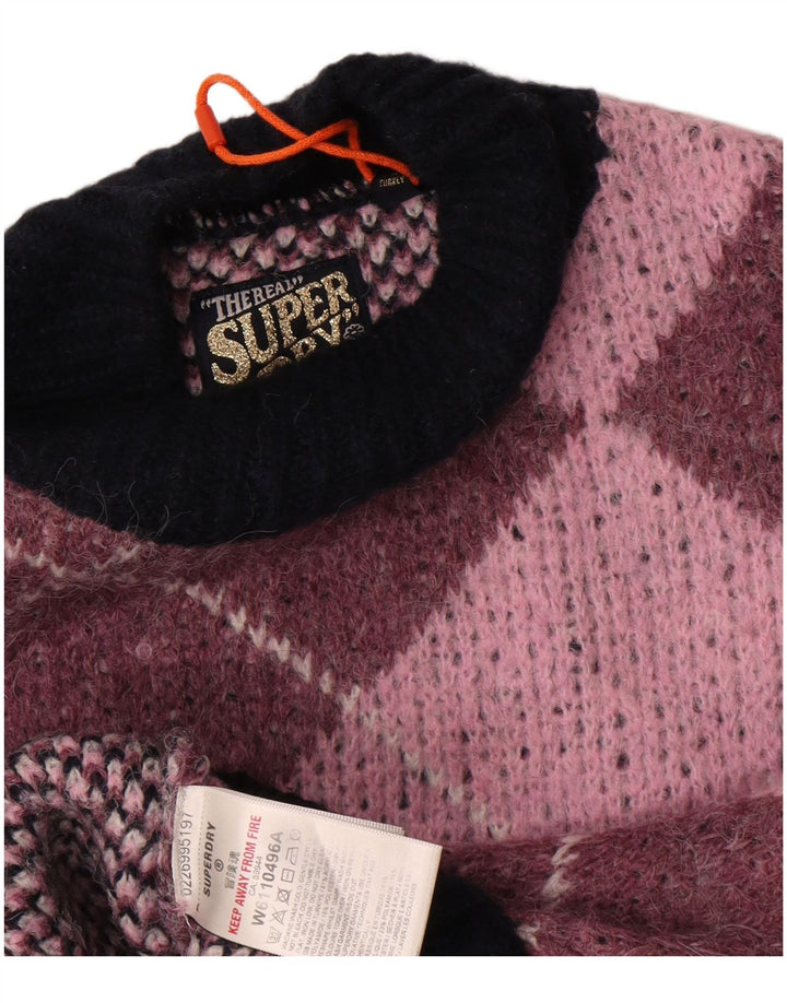 Damski sweter z golfem Superdry UK 10 Mały różowy Argyle/Diament