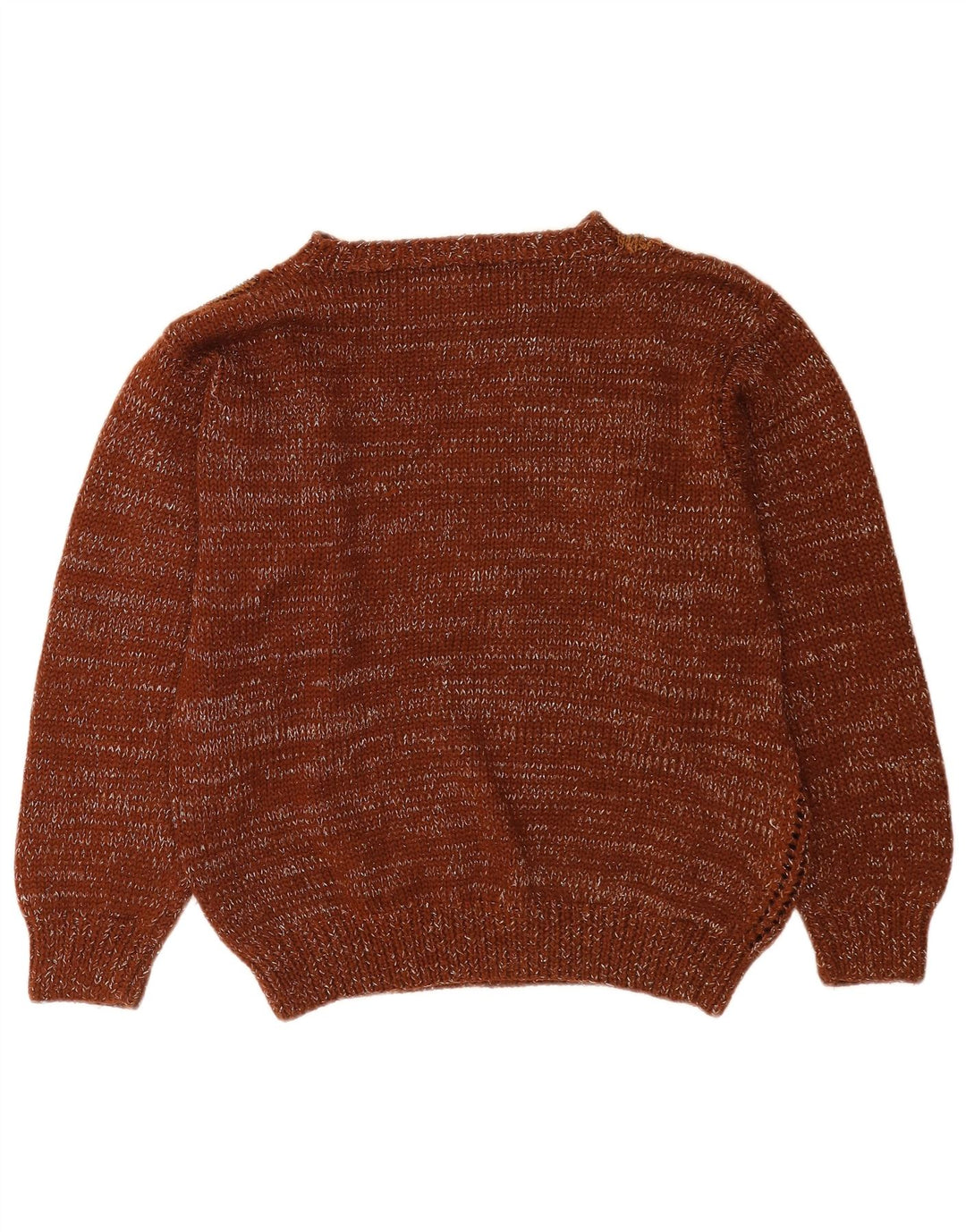 Sweter damski w stylu vintage z okrągłym dekoltem UK 14 Średni brązowy patchwork