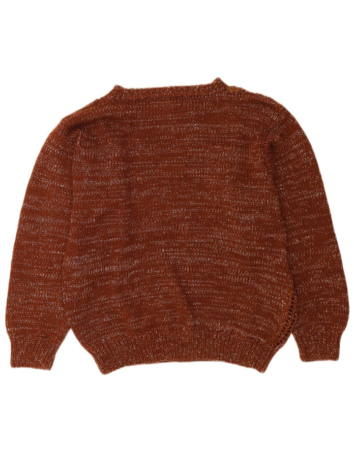 Sweter damski w stylu vintage z okrągłym dekoltem UK 14 Średni brązowy patchwork