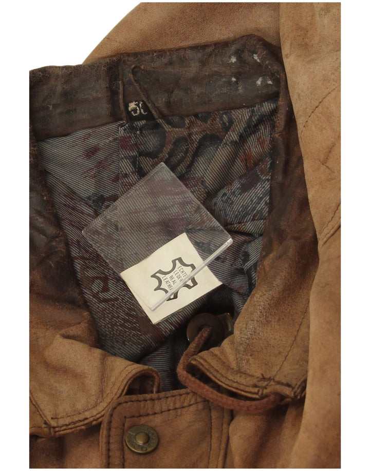 Vintage męska skórzana kamizelka IT 50 duża brązowa skóra