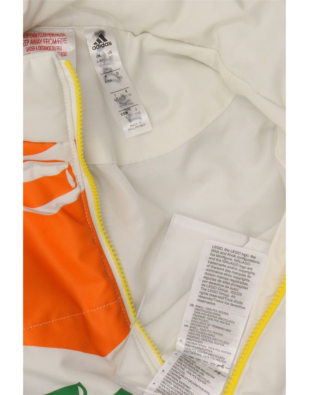 ADIDAS Chłopięca wyściełana kurtka Lego 4-5 lat Biały poliester w bloki kolorów