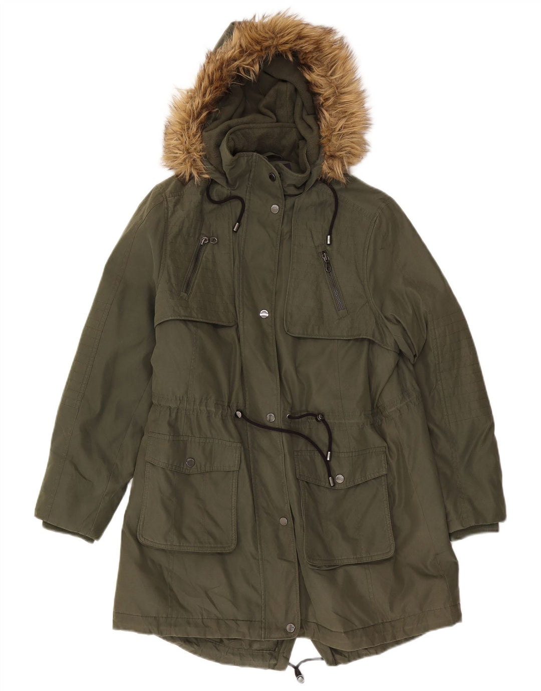 Damska kurtka parka z kapturem Marks & Spencer UK 16, duża, khaki, poliester